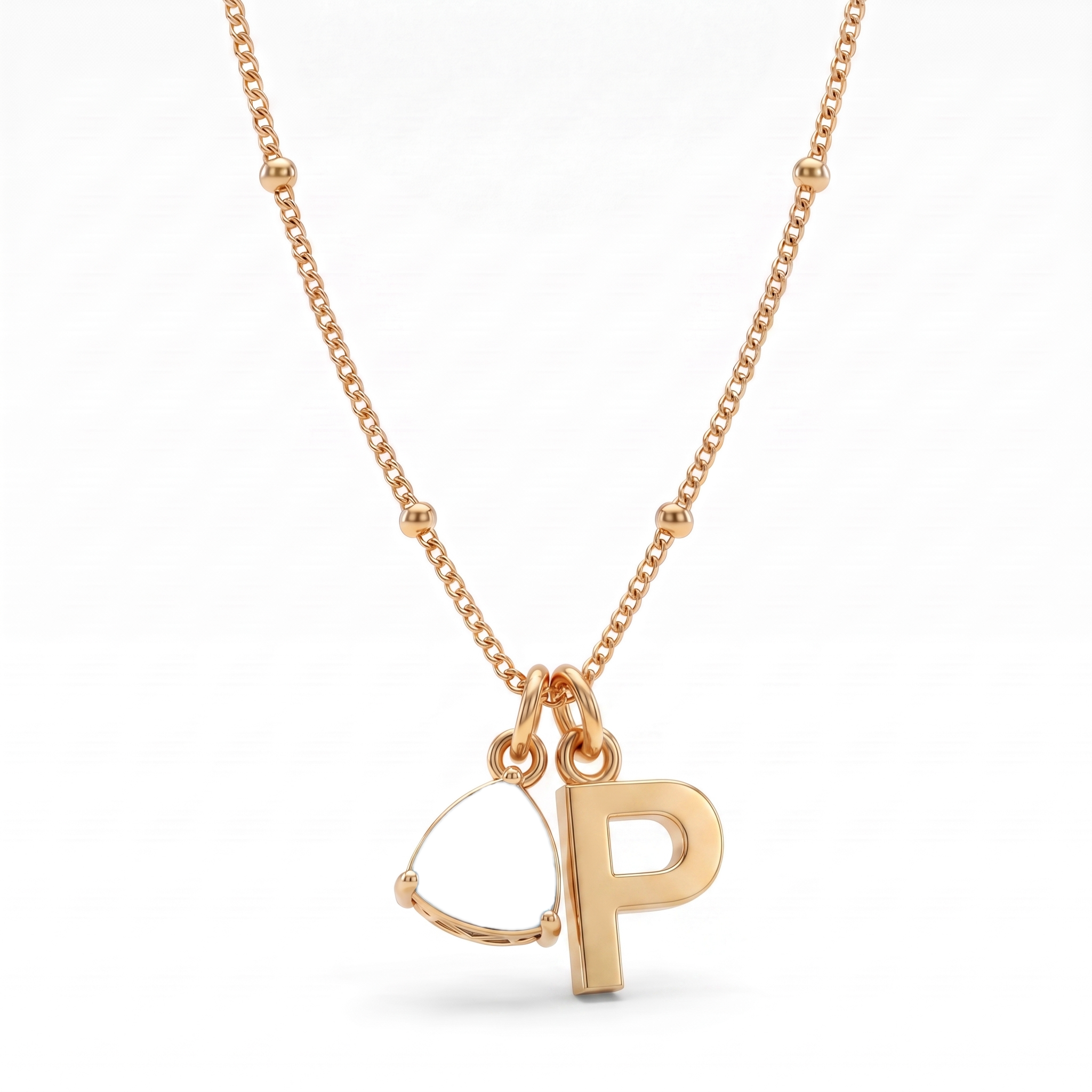 Collar con Inicial y Piedra de Nacimiento "Luna"