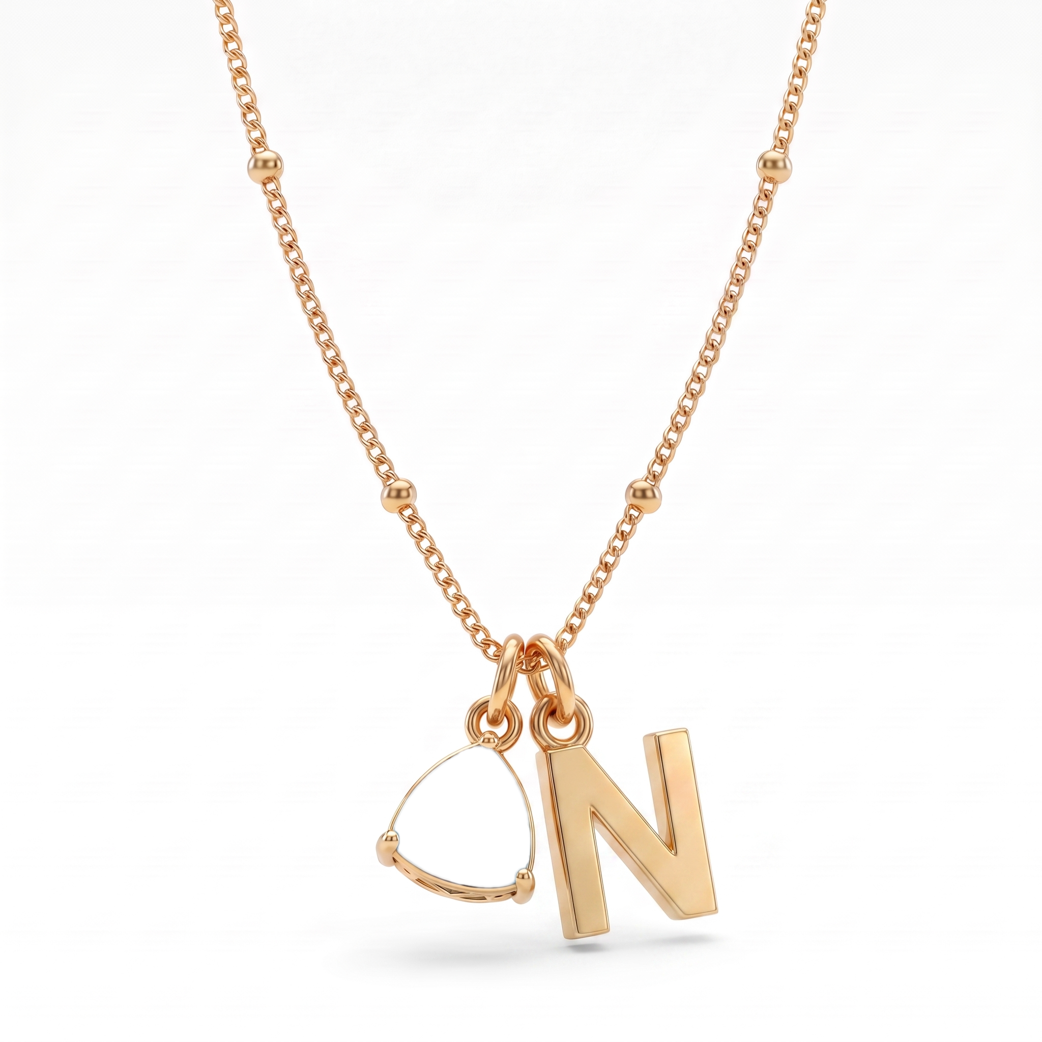 Collar con Inicial y Piedra de Nacimiento "Luna"