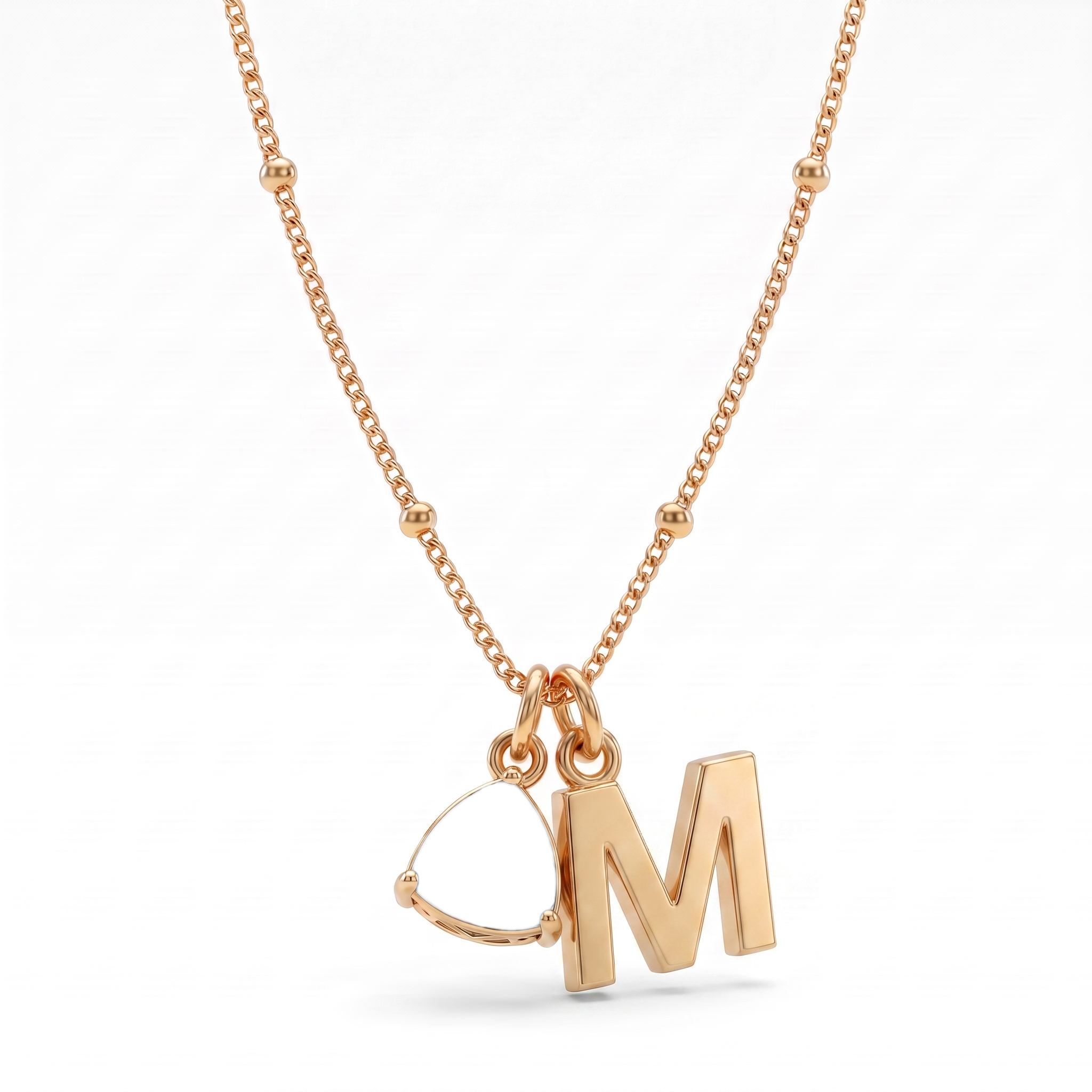 Collar con Inicial y Piedra de Nacimiento "Luna"