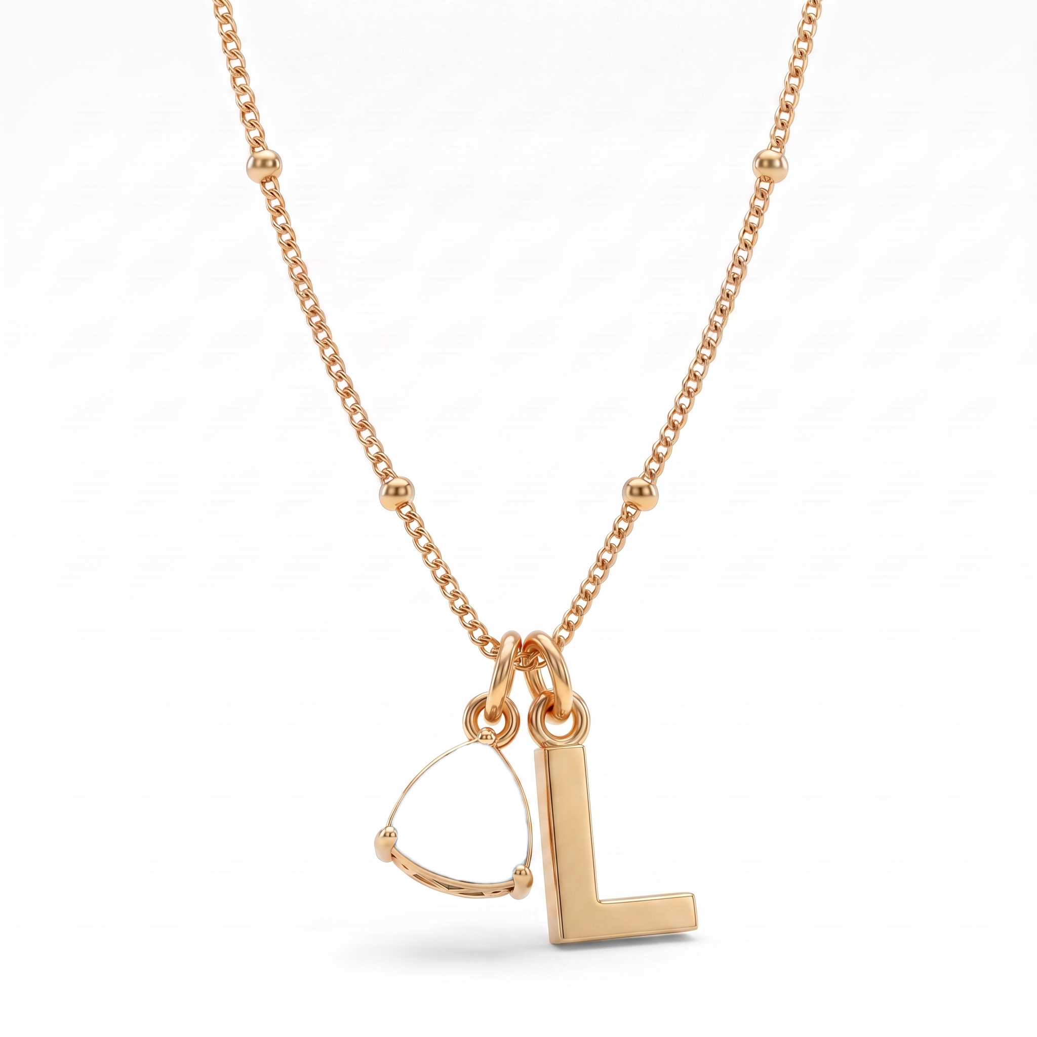 Collar con Inicial y Piedra de Nacimiento "Luna"
