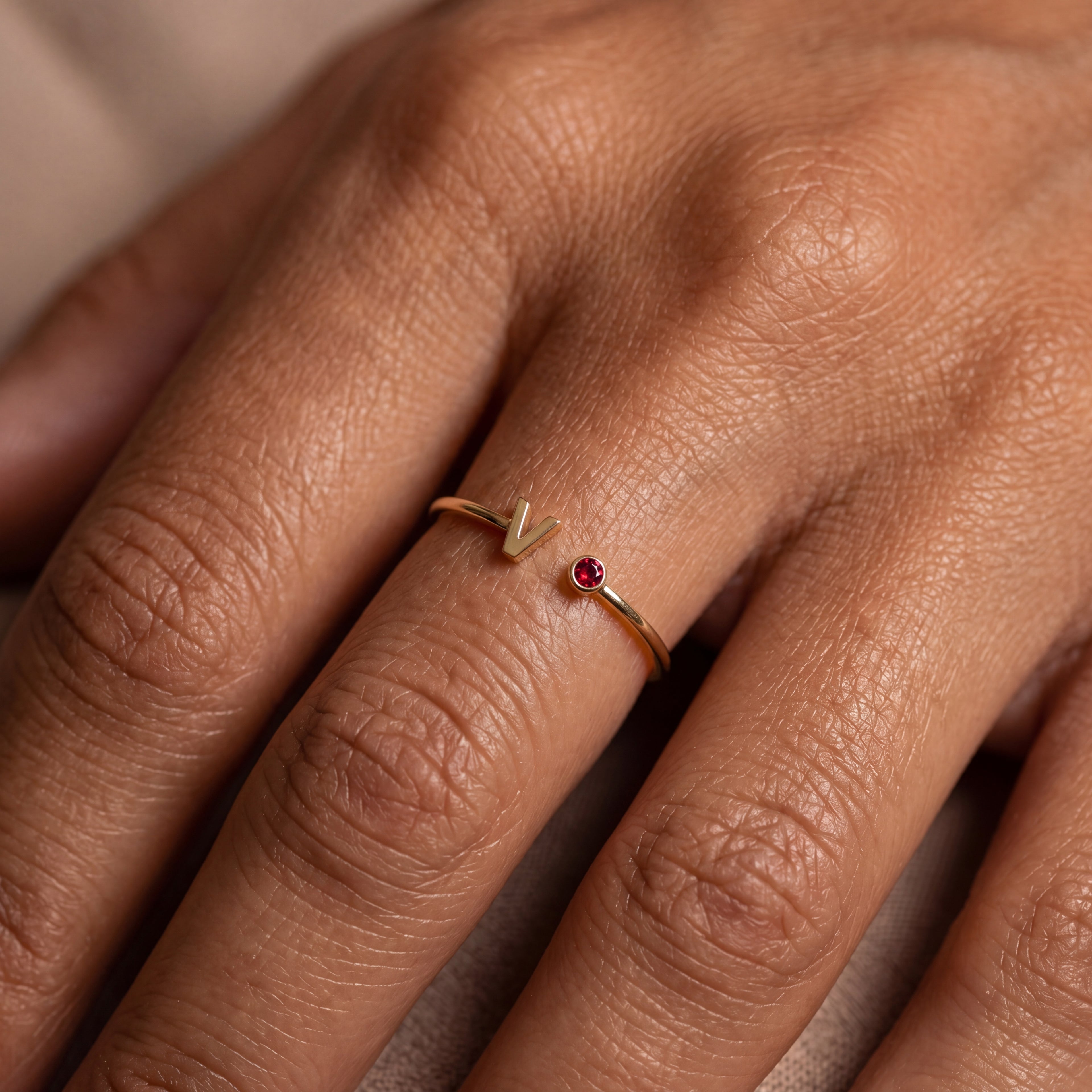 Adjustable Initial Birthstone Ring "Tove"