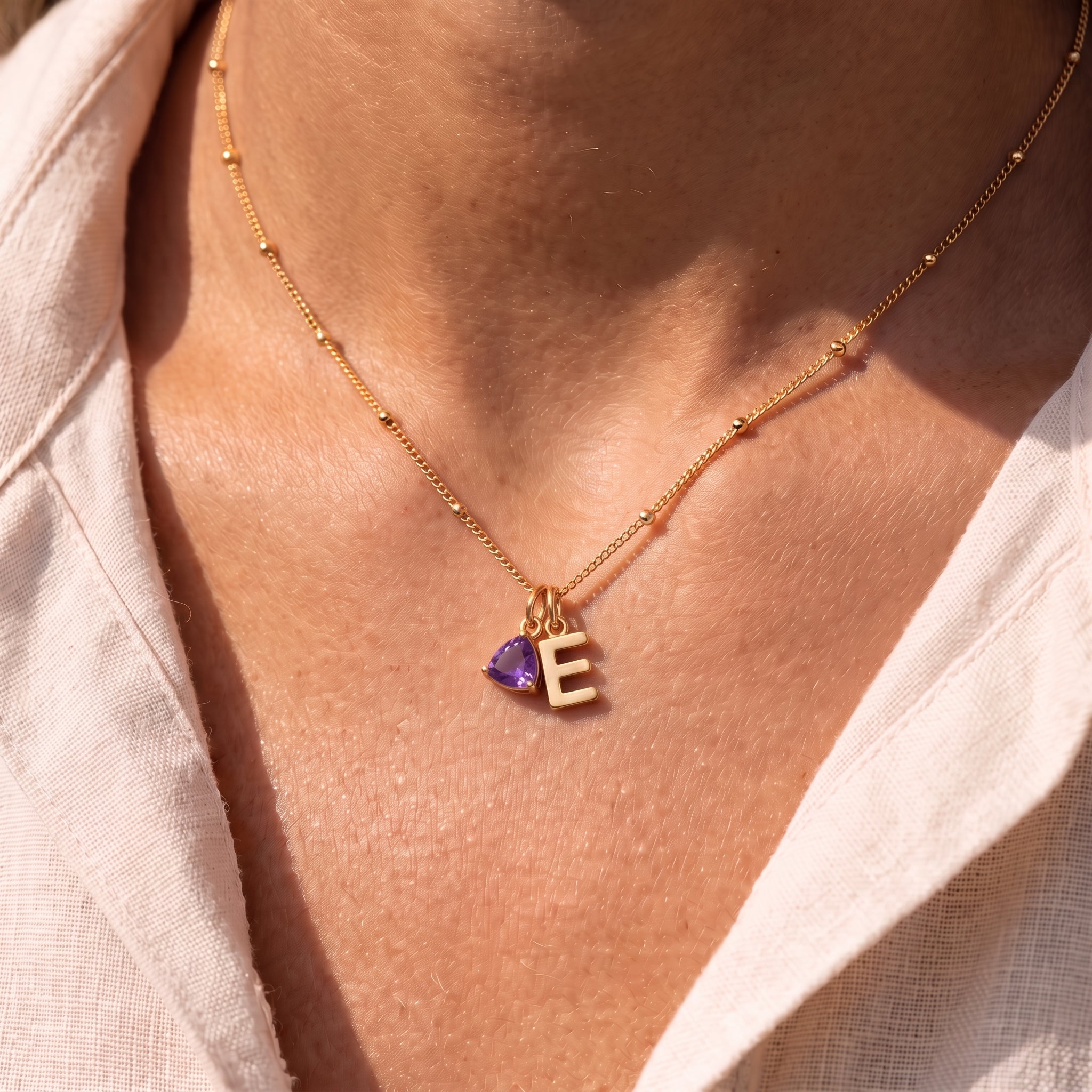 Collar con Inicial y Piedra de Nacimiento "Luna"